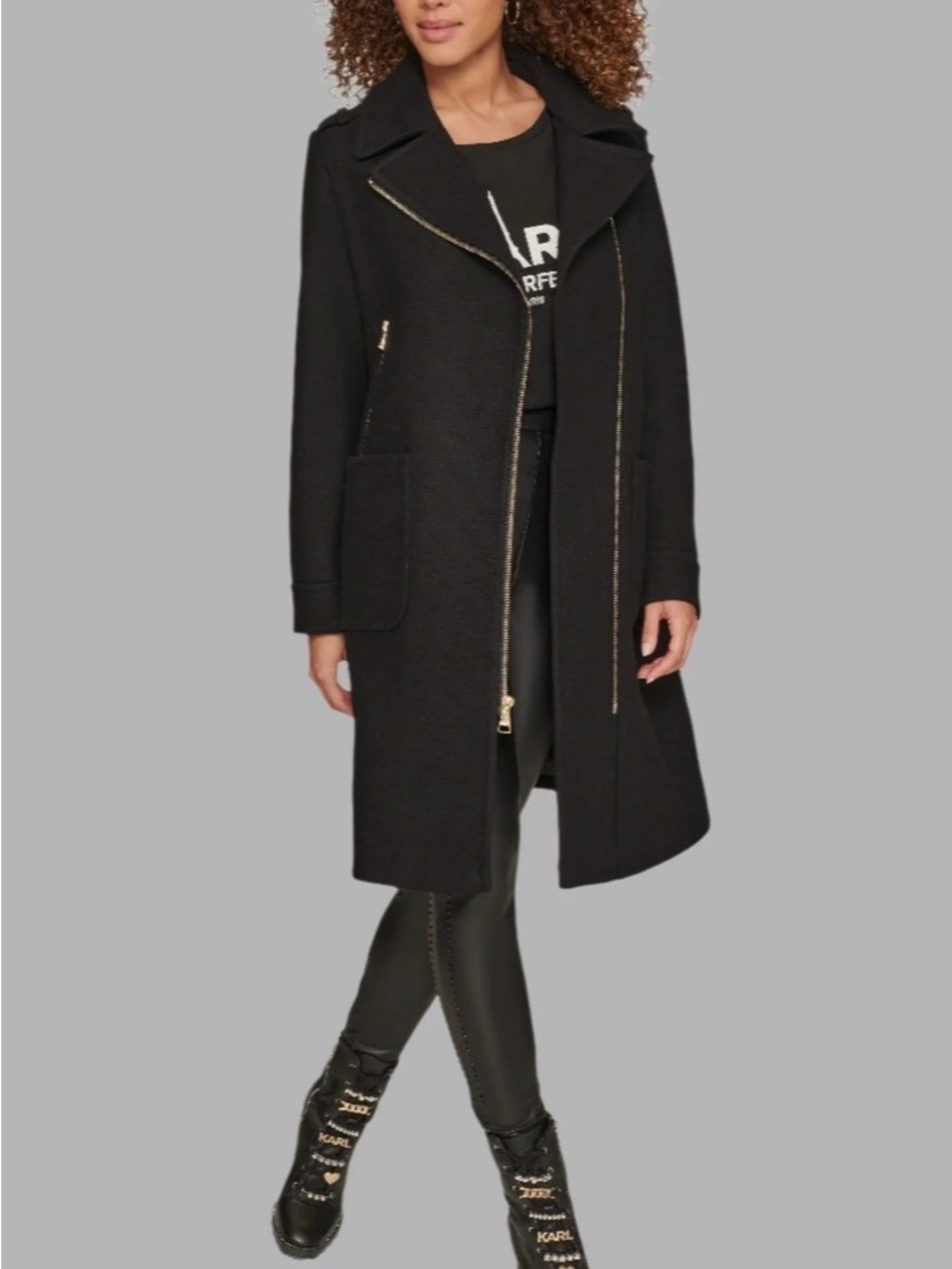 Lagerfeld Asymmetrical Raincoat with Gold Hardware